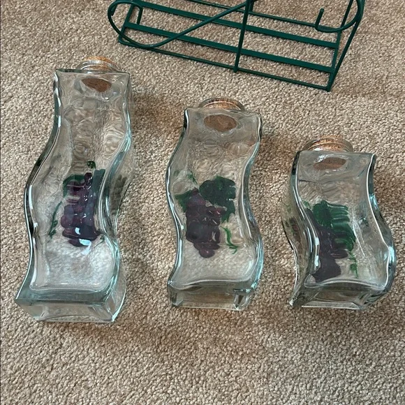 Glass Grape Bottle Set with Metal Stand - Picture 5 of 8